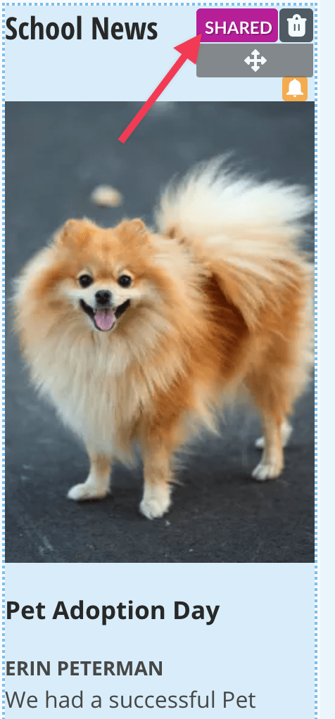 shared button in top right corner