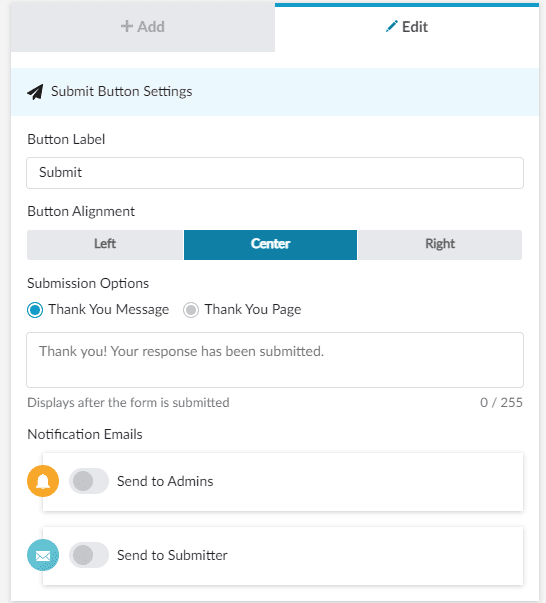 Edit tab for the Submit button
