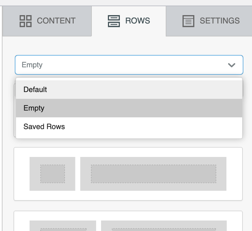 Dropdown of row libraries in Rows tab