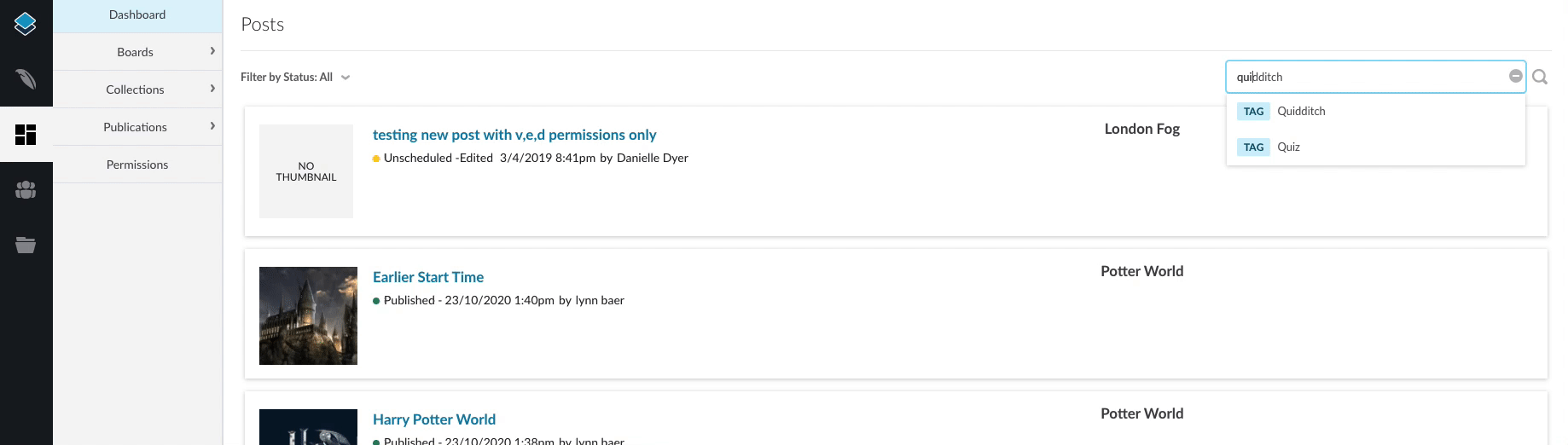 animation showing search by tag and link to board view