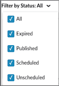 Status filter checkboxes