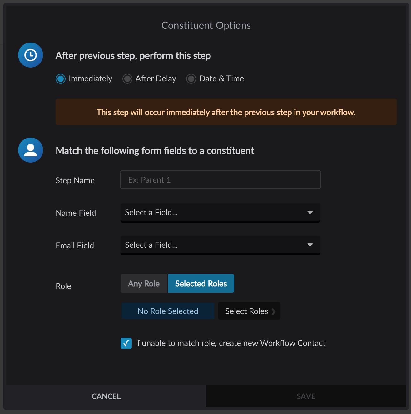 Create Constituent options menu for Form workflow