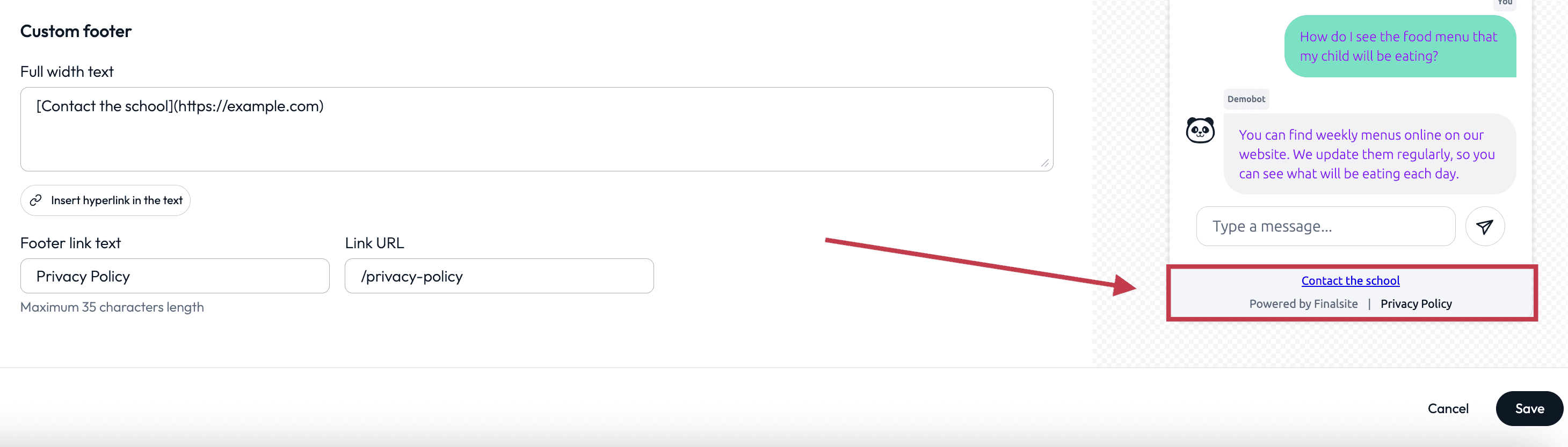Custom Footer under Appearance tab.png