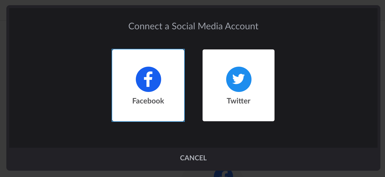 Modal window with Facebook and Twitter options