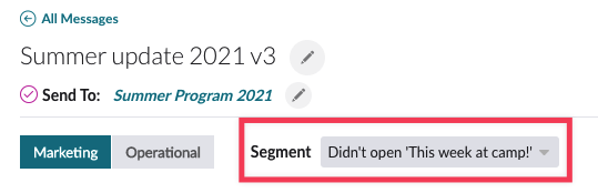 Message detail screen with the list segment selection highlighted
