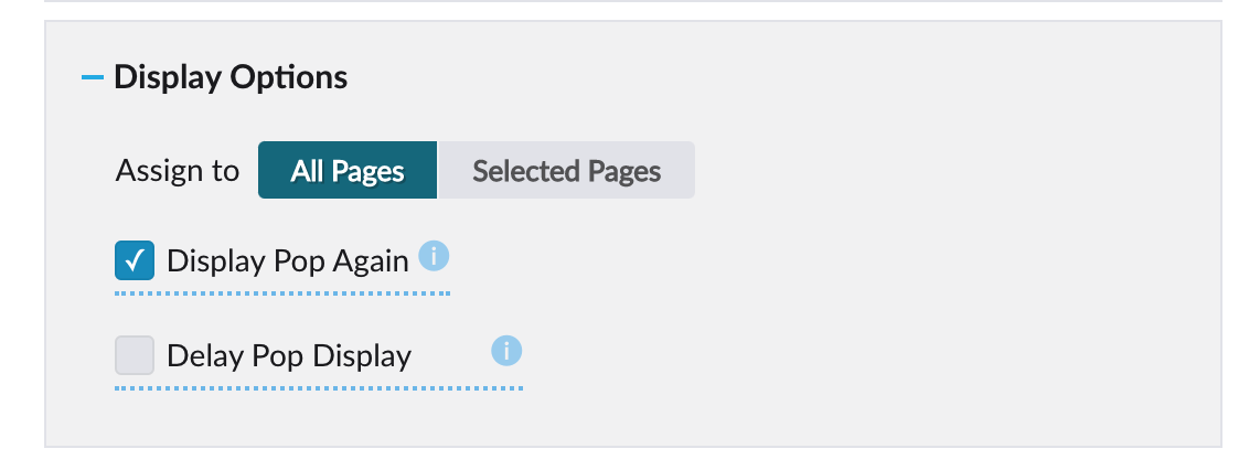 Display Options settings with Display Pop Again selected