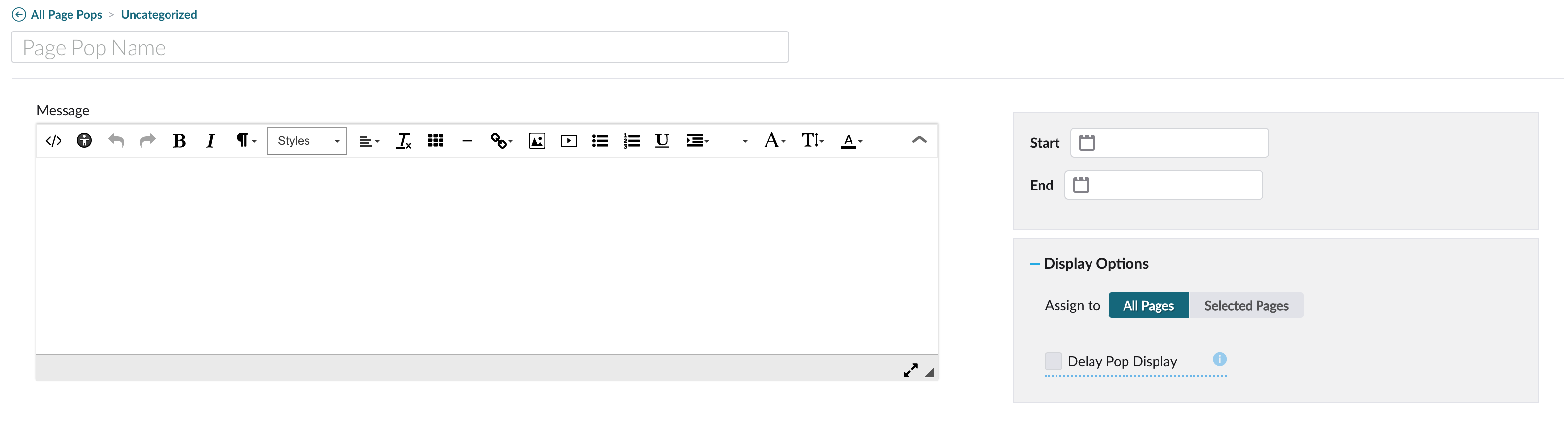 Blank Page Pop interface