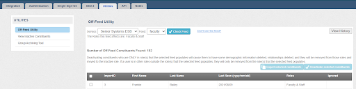 Off-Feed Utility constituent feed check with one result showing in table