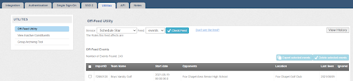 Off-Feed Utility athletics event check with one event showing in results table