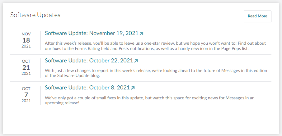 Software Update blog as seen on the Composer dashboard