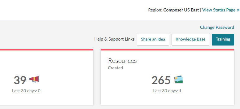 Composer dashboard close-up showing Help and Support links