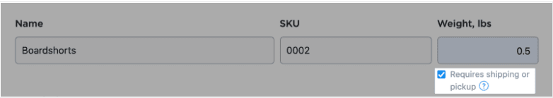 Product detail screen with requires shipping or pickup highlighted