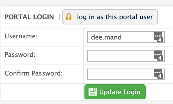 Constituent Manager profile Account tab detail with log in as button highlighted