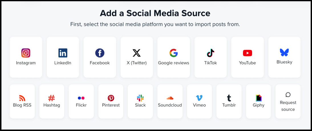 Add a Social Media Source window with platform options