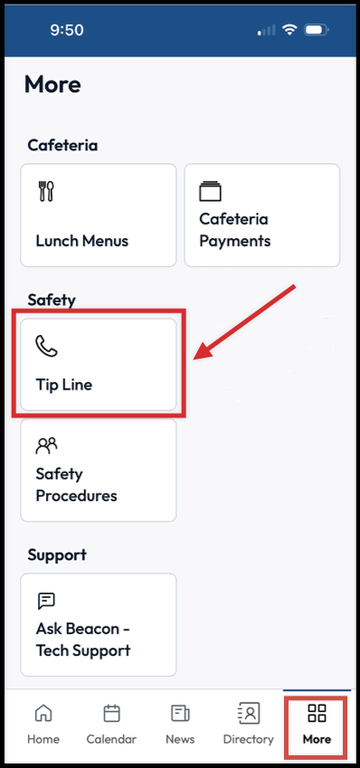 tip line button shown on the app