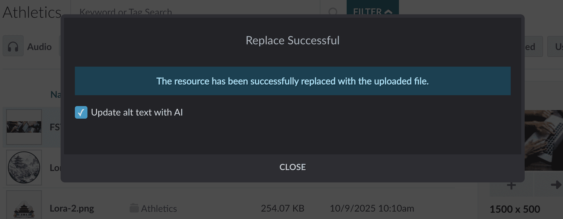 Replace Successful window with the Update alt text with AI checkbox