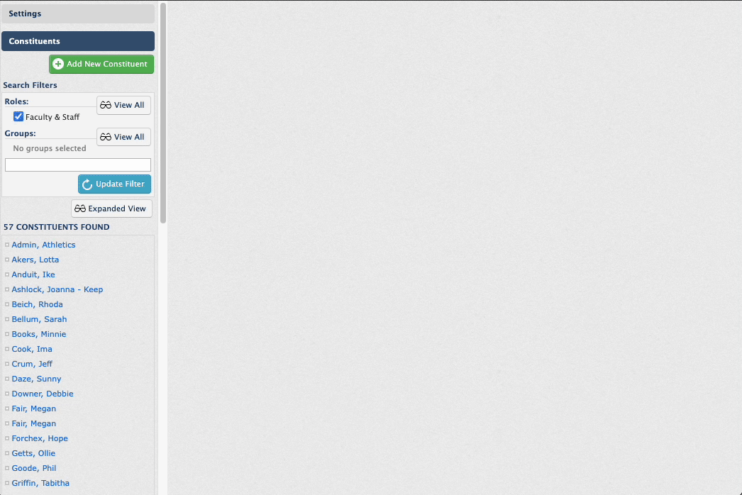 Setting Constituent Manager permissions on a role's Rights tab