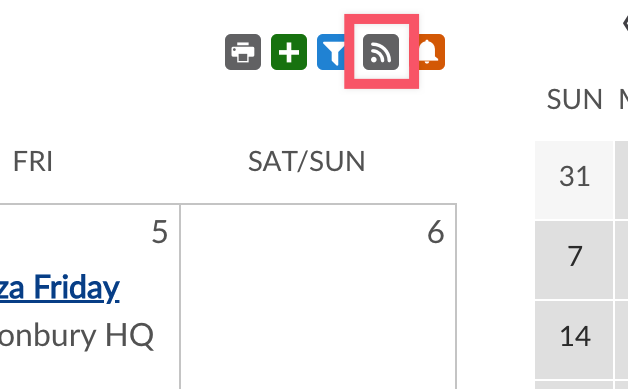 Feeds icon highlighted on close-up of calendar element