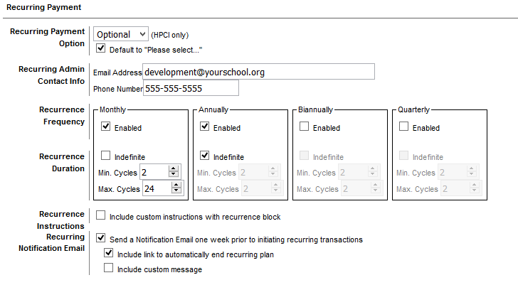 setting up recurring payments finalsite support help center recurring payment form